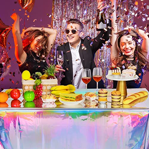 8 Pack Iridescence Plastic Tablecloths Shiny Disposable Laser Rectangle Table Covers Holographic Foil Tablecloth Iridescent Party Decoration Birthday Bridal Wedding Christmas 54" x 108"(Laser)