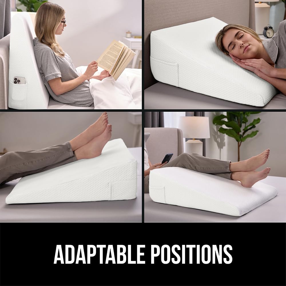 GORILLA GRIP Bed Wedge Ergonomic Sleeping Pillow, Soft Dual Layer Memory Foam, Stay in Place Dots, Breathable Cover, Headboard Triangle Sleep Support for Reading Acid Reflux Anti Snoring, 7.5in White