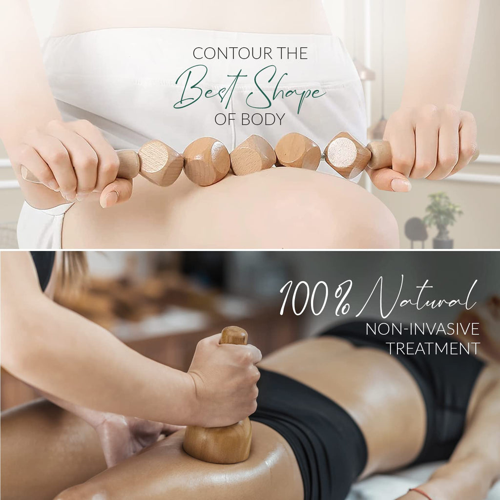 Trendyya – 7 in 1 Wood Therapy Tools for Body Shaping, Wood Massage Tools and Maderoterapia Kit Colombiana for Anti-Cellulite, Lymphatic Drainage, Body Contouring and Sculpting