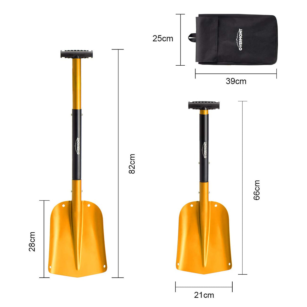 Overmont Collapsible Snow Shovel Aluminum - Lightweight Snow Utility with Ice Scraper and Carrying Bag Sizes 32 and 42 Inch