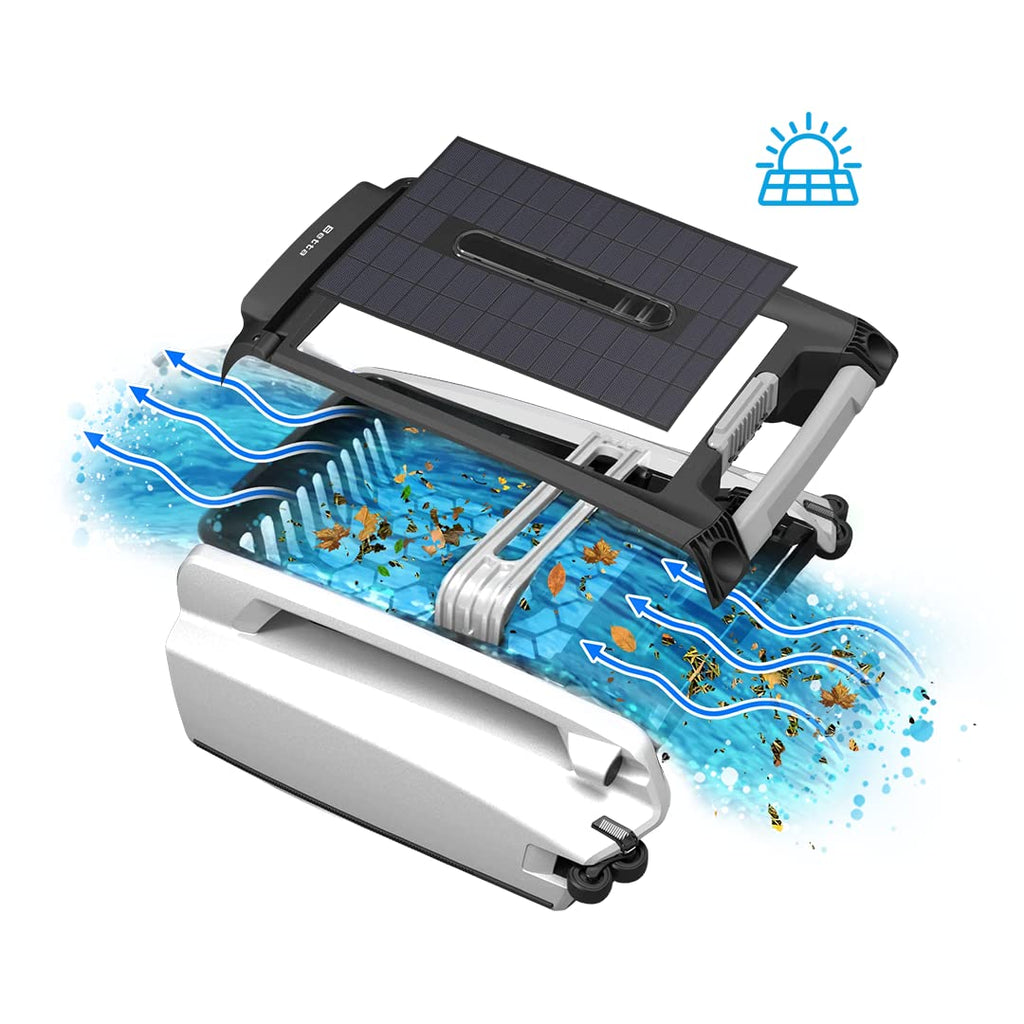 Betta SE Solar Powered Automatic Robotic Pool Surface Skimmer Cleaner with 24/7 Continuous Cleaning Battery Power and Re-Engineered Twin Salt Chlorine Tolerant Motors (White)
