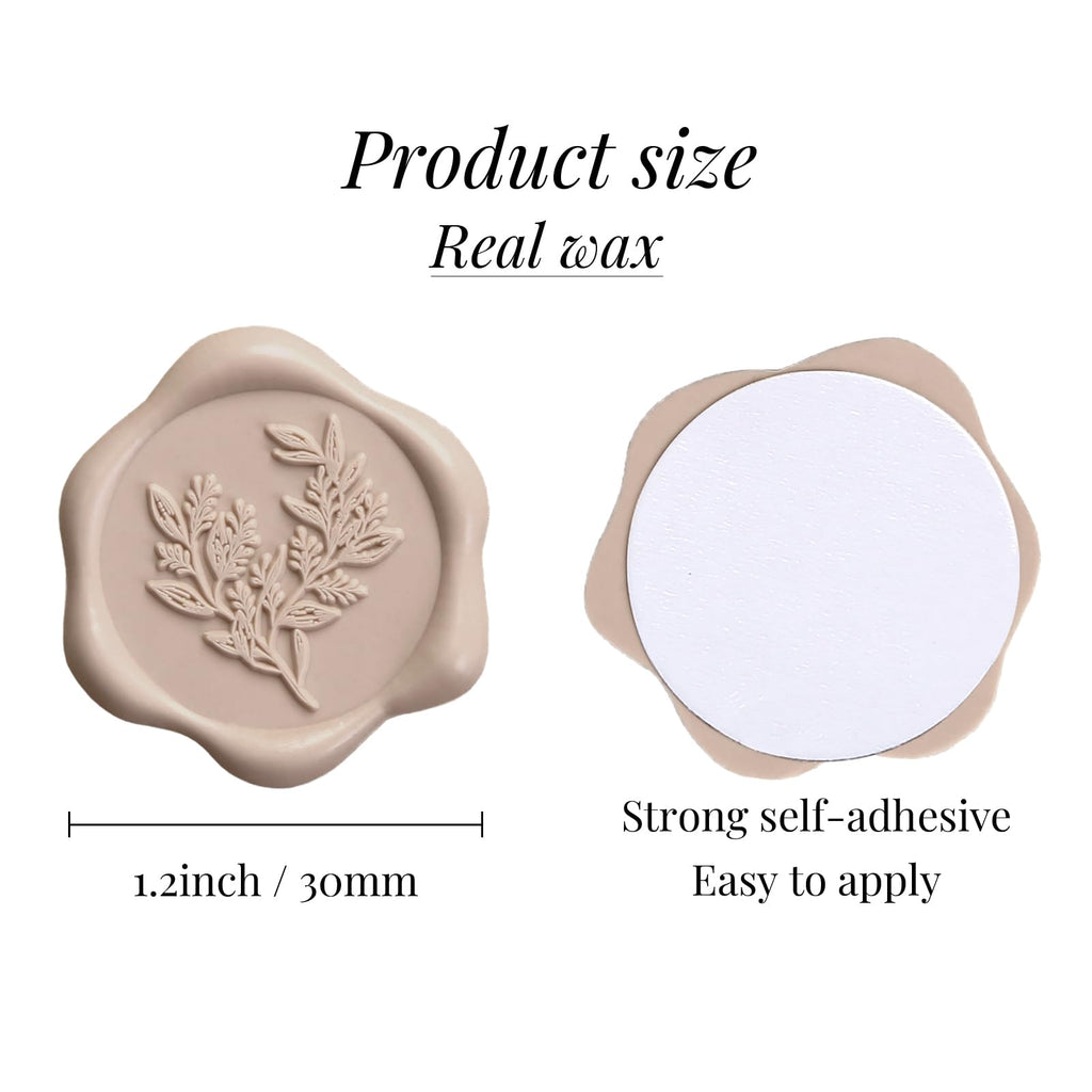 UNIQOOO Wax Seal Stickers - Eucalyptus Wedding Invitation Envelope Seal Stickers, 50 Pcs Self- Adhesive Taupe Stickers, Perfect for Invitation, Christmas, Gift Wrapping