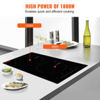 VEVOR Electric Cooktop, 2 Burners, 12'' Induction Stove Top, Built-in Magnetic Cooktop 1800W, 9 Heating Level Multifunctional Burner, LED Touch Screen w/Child Lock & Over-Temperature Protection