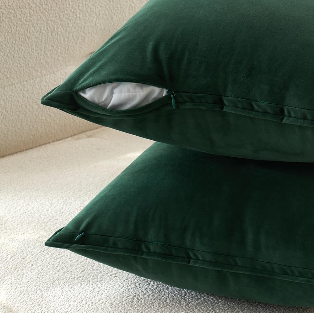 MIULEE Pack of 2 Decorative Velvet Throw Pillow Cover Soft Pillowcase Solid Square Cushion Case for Christmas Sofa Bedroom Car 20x20 Inch 50x50 Cm Army Green