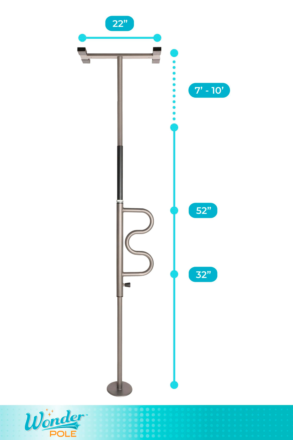 Stander Wonder Pole, Security Pole and Curve Grab Bar, Tension Mounted Floor to Ceiling Transfer Pole for Seniors, Elderly Adults, Bathroom Safety Assist and Stability Rail, Graphite