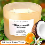 Coconut Orange Blossom 3 Wick Spring Candle - Highly Scented Soy Candles for Home - Large Stress Relief Candles –Aromatherapy Relax Candles for Women & Men 15.8 oz - Clean Burning Soy Candles
