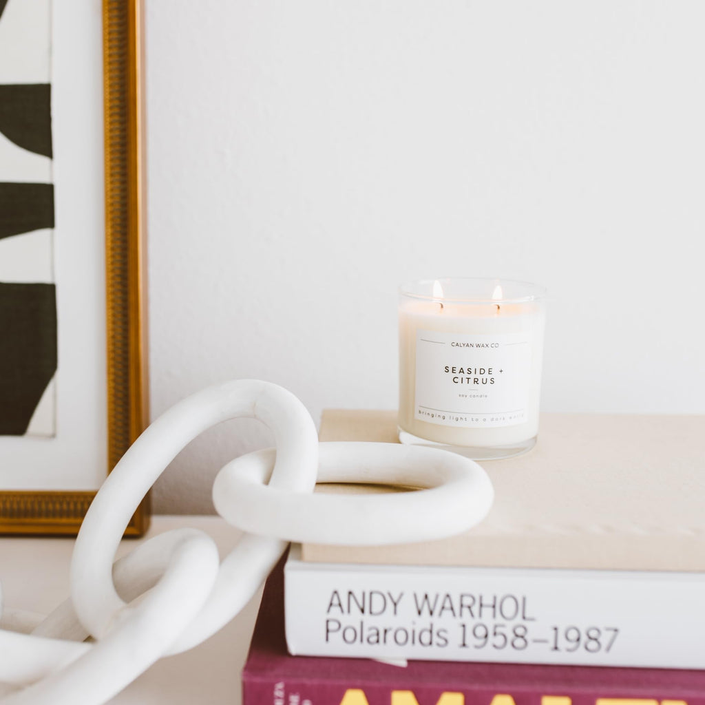 Calyan Wax Scented Candle, Sea Mist Freesia Candle for The Home Scented with Essential Oils, Soy Wax Aromatherapy Candle in Glass Jar with 37 Hour Burn Time, Non Toxic Scented Candles Gifts