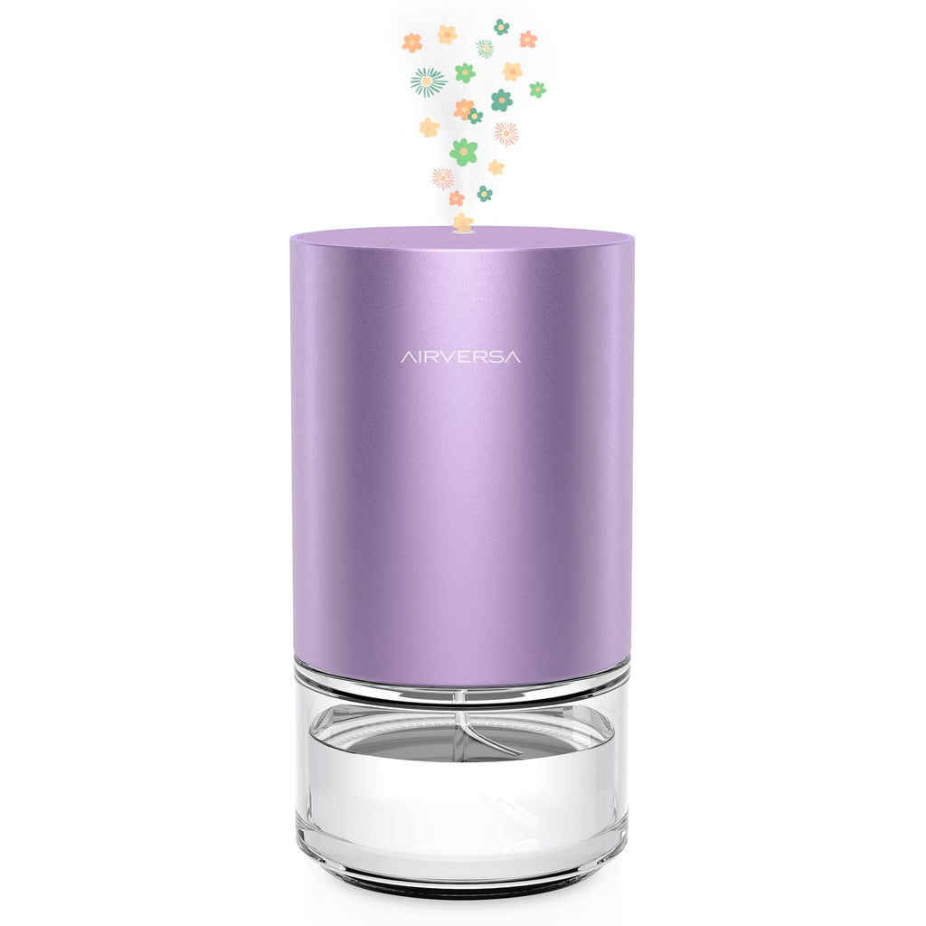 Airversa Waterless Diffuser for Essential Oil Nebulizer 𝟭𝟬𝟬𝗺𝗹 Capacity Battery Operated Aromatherapy Mini Scent Air Machine 1/2/3H/Continous 3 Mist Level 3 Lighting Effects(Scenta Lavender)