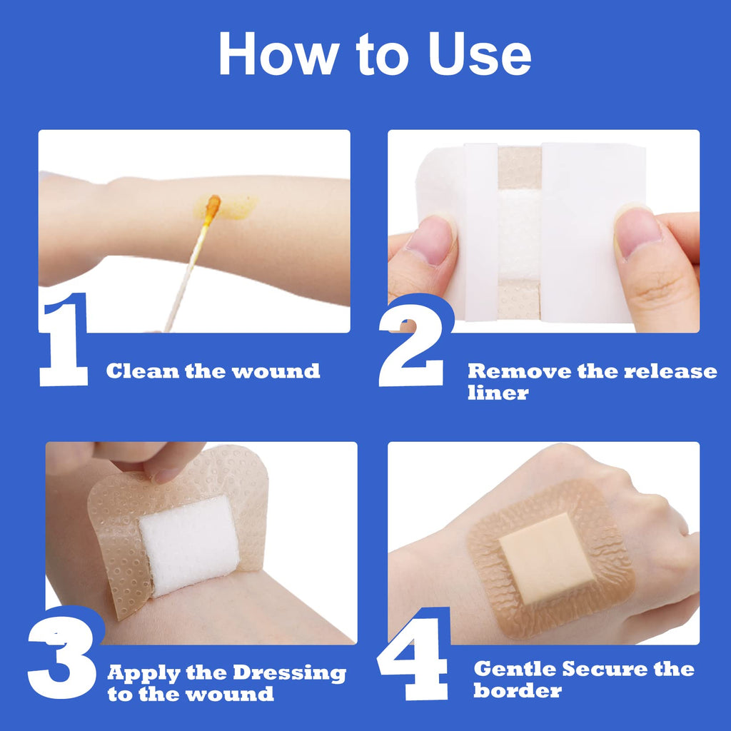 Niceful 20 Packs Silicone Foam Dressing Gentle Border 2x2in, HSA FSA Eligible, Absorbent Silicone Bandages for Wounds, Waterproof Bed Sore Bandages Wound Dressing