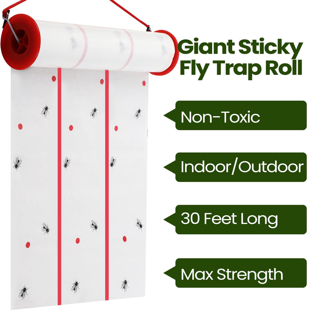 10 Rolls Giant Sticky Fly Traps 30 Feet Fly Strips for Indoor Outdoor Hanging Fly Tapes Non Toxic Fly Ribbon Fruit Fly Gnat Trap Killer for Mosquito Plants House Horse Stable (White)