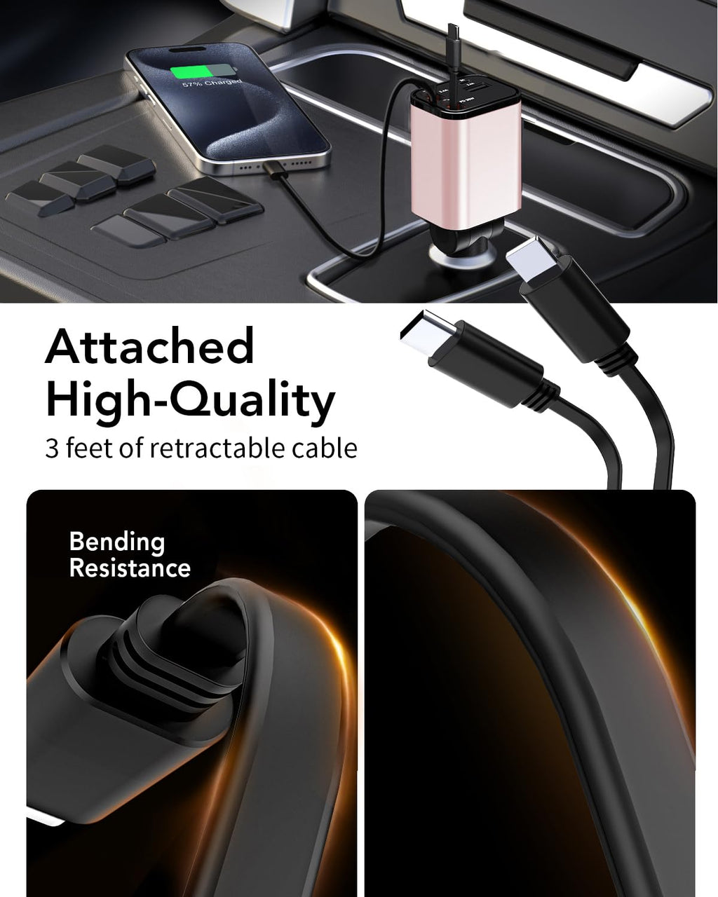 Retractable Car Charger Adapter for iPhone 17,4 in 1 Fast Charging Car Phone Charger,69W USB C Car Truck Accessories,Road Trip Essentials Gift for Men Women for iPhone 17 Pro Max/16/15/14/13/12,Galaxy