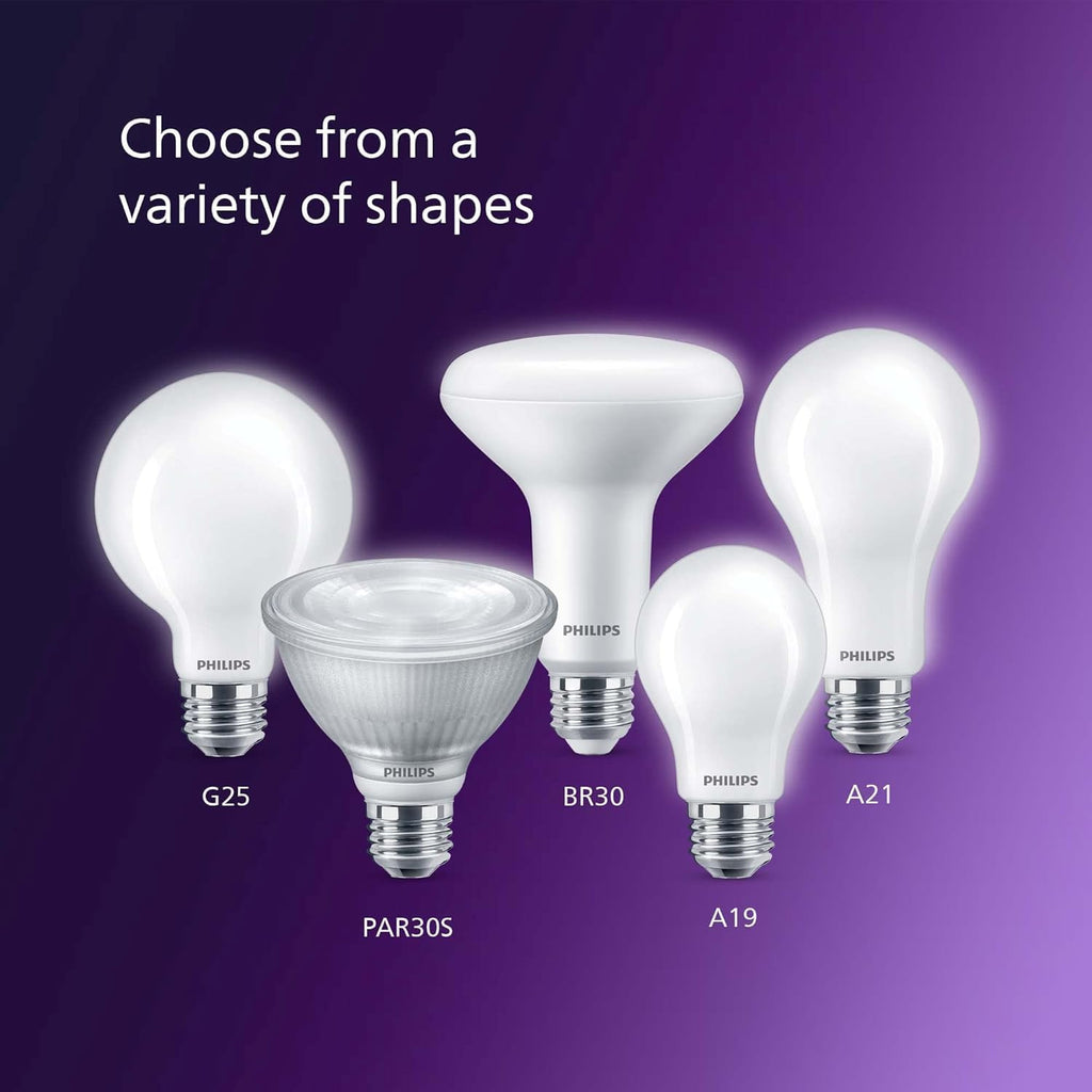 Philips LED Flicker-Free Frosted Dimmable A19 Light Bulb - EyeComfort Technology - 800 Lumen - Soft White (2700K) - 8W=60W - E26 Base - Title 20 Certified - Ultra Definition - Indoor - 4-Pack
