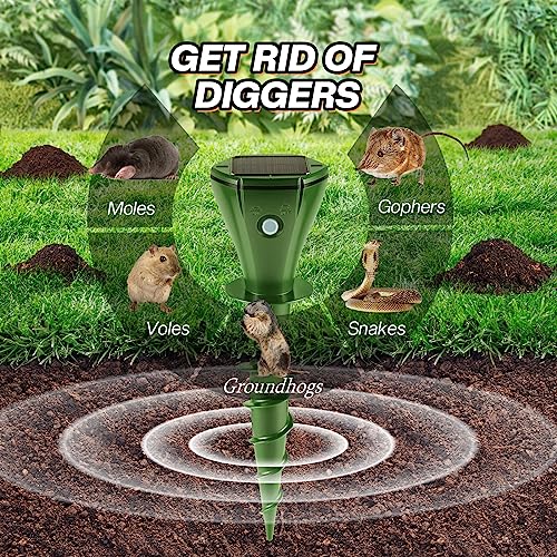 Mole Repellent for Lawns, Sonic Mole Repellent Solar Powered, Screw Gopher Snake Groundhog Vole Trap Outdoor with 3 Vibration Modes Anti-Adapt,Quiet,Chemical Free Mole Stakes Mole Trap for Lawns,4pcs