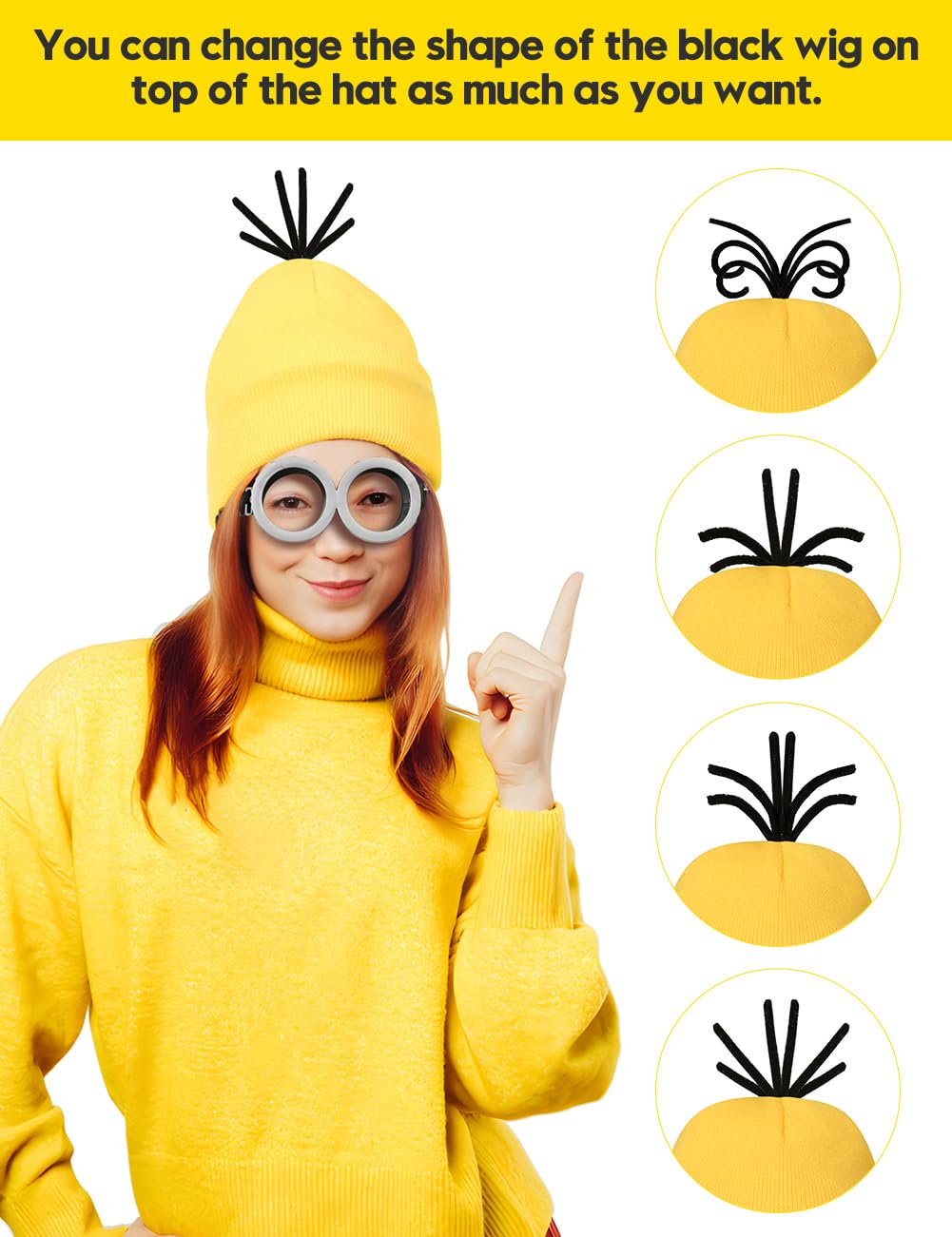 Hizhogqul Halloween Adult Costume Accessories with Hat Goggles Gloves Funny Costume Cosplay (6PCS), Yellow
