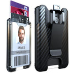 Badge Holder, ID Card Holder with Metal Clip - Durable Polycarbonate (Holds 1 to 4 Cards), Portable Wallet for Office, Laborer, Police, Work, Black