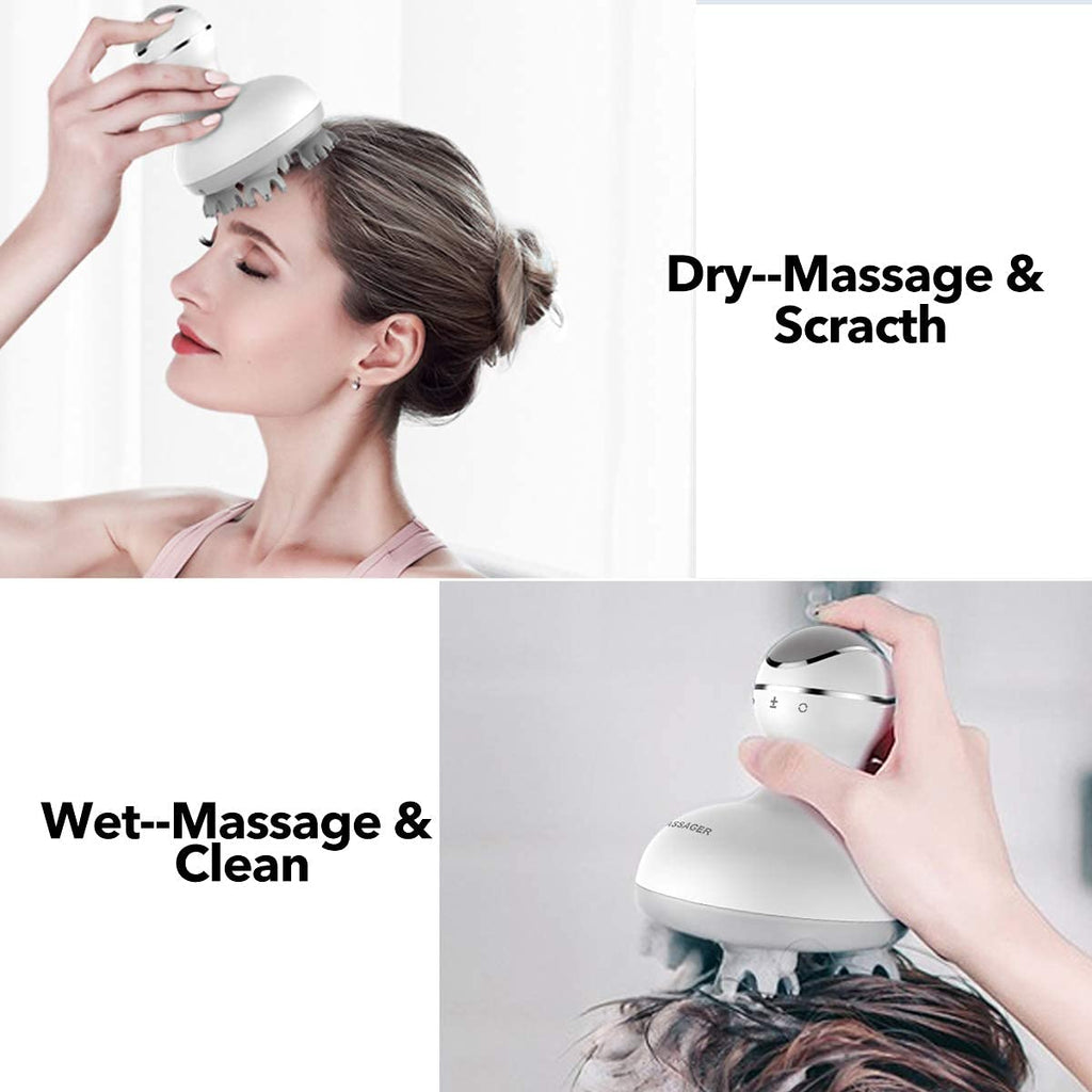 LATME Scalp Massager with 4 Replacement Massage Heads Portable Head Scratcher with Tissue Kneading Nodes Gifts Idea Stress Release Massager for Muscles Shoulder Calf