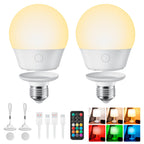 Brightown E26 Rechargeable Light Bulb with Remote and Timer, Battery Backup Bulb for Sconces and Lamps, Magnetic Bulbs for Non-Hardwired Fixture, 3 Color Temperatures + 9 RGB Colors, Dimmable, 2 Pack