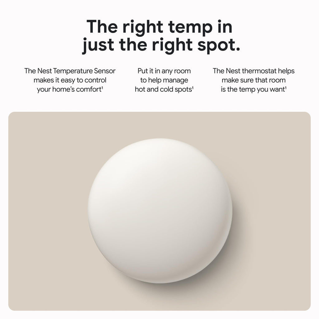 Google Nest Temperature Sensor (2nd Gen) - Room Comfort Sensor with Scheduling - Works with The Nest Learning Thermostat (3rd and 4th Gen) and Nest Thermostat E - Porcelain, White