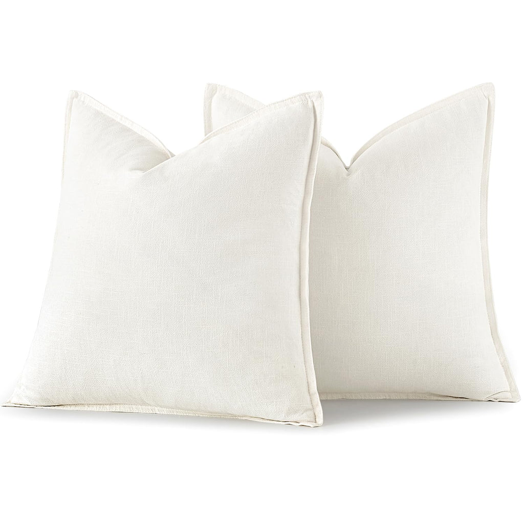 MIULEE Linen Pillow Covers 24x24 Inch Cream White Decorative Throw Pillow Covers Pack of 2 Soft Accent Farmhouse Couch Christmas Pillowcases Modern Home Decors for Sofa Cushion Living Room Bed