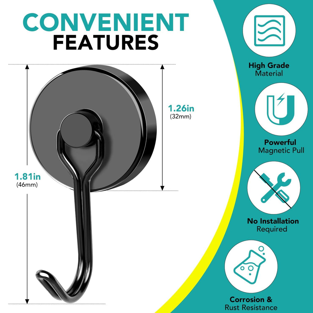 DIYMAG Black Magnetic Hooks 120LBS Strong Magnetics Heavy Duty 2026 Cruise Cabin Ship Essentials Magnet Hook with Metal Hanger for Hanging Refrigerator Home Kitchen Office 16Pack