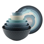 COOK WITH COLOR Mixing Bowls with Lids - 12 Piece Plastic Nesting Bowls Set includes 6 Prep Bowls and 6 Lids, Non Slip Bottom and Embossed Design - Microwave Safe (Blue)
