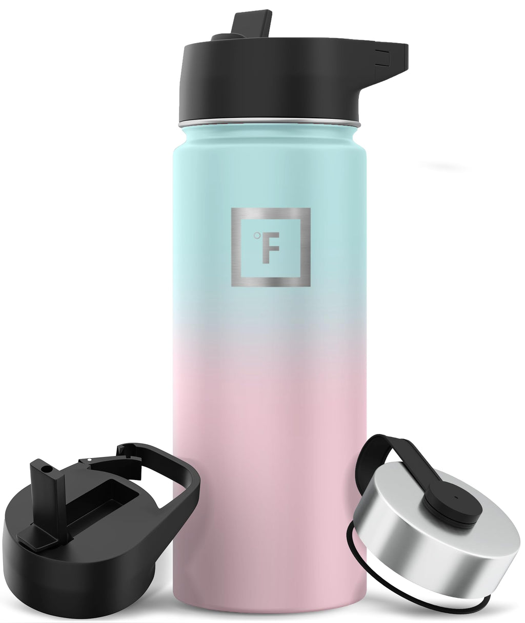 Camping & Hiking Hydration Flask with Straw, Wide Mouth Insulated Stainless Steel Sports Water Bottle - 18 oz Bubble Gum