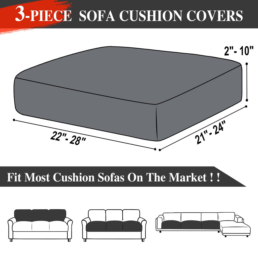 LA MEACK Couch Cushion Covers Seat Cushion Cover Stretch Couch Cover Separate Sectional Sofa Slipcovers Furniture Protector(3 Pieces for Seat or Sofa Backrest, Black)