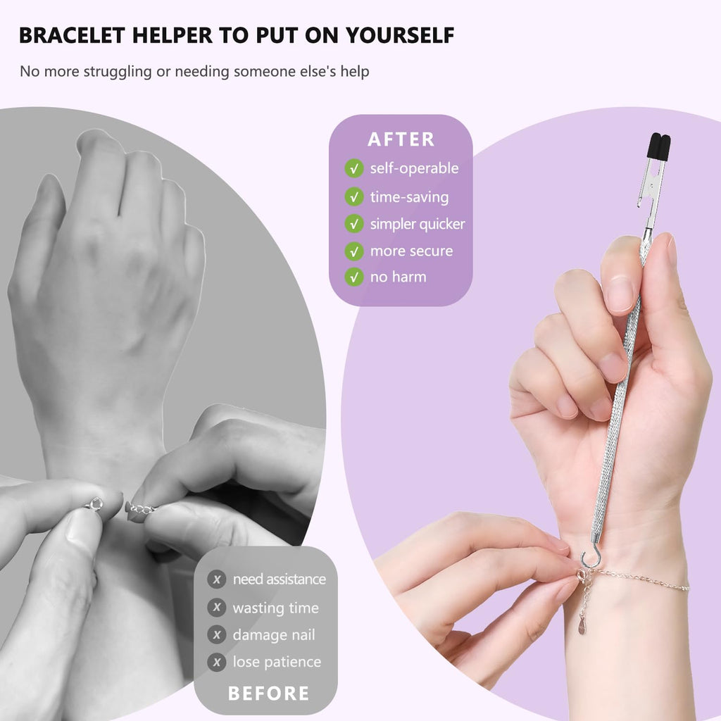 ChangWanna Bracelet Helper Tool Hook - Pretty Bracelet Helper to Put on Yourself, Easy Jewelry Wearing Tool Aid Assistance, Metal Bracelet Buddy Fastening Helper Fastener Necklace Clasp Helper Elderly