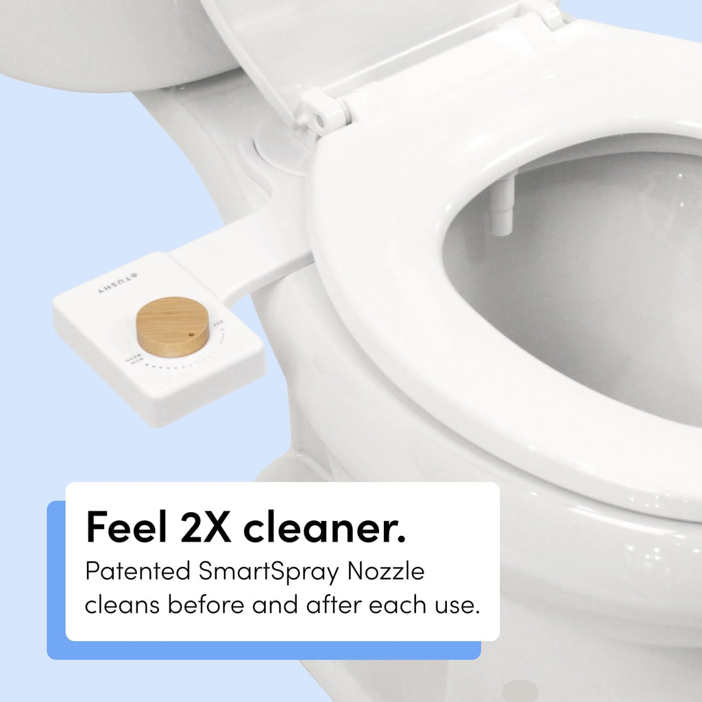 TUSHY Fresh Ultra-Slim Starter Bidet Attachment for Toilet | Non-Electric, Adjustable Water Pressure, Cool Water Rear Wash, Self-Cleaning | Fits Elongated & Round Toilets, Easy 10 Min Install, Bamboo