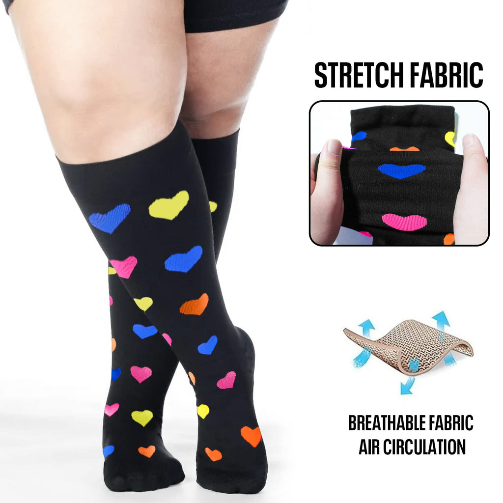 Iseasoo Plus Size Compression Socks for Women & Men Wide Calf 20-30mmhg Extra Large Support Socks for Nurses Circulation(2XL)
