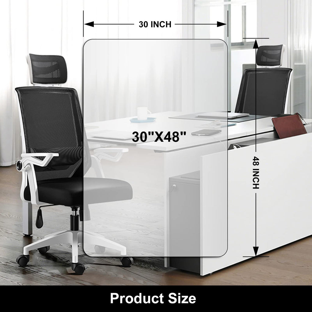 Kuyal Office Chair Mat for Hardwood Floor, 30'' x 48'' Rectangle Transparent Desk Thick Durable Chair Mat for Rolling Chairs, Easy Glide, Floor-Protector