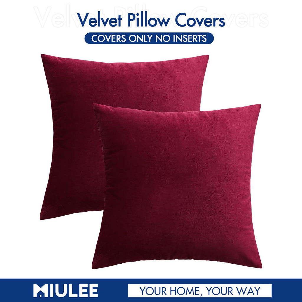 MIULEE Pack of 2 Velvet Soft Solid Decorative Square Throw Pillow Covers Set Christmas Cushion Cases Pillowcases for Sofa Bedroom Couch Car18x18 Inch 45x45 Cm