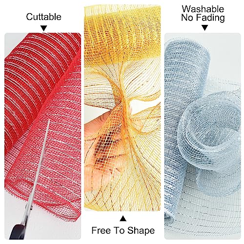 TONIFUL 2 Rolls 10 Inch Black Decorative Mesh Ribbbon Rolls, Fabric Mesh with Foil for Mesh Wreath Supplies, Front Door Wreath Crafts Tree Decor Christmas NewYears Halloween Decoration (10 yds/roll)