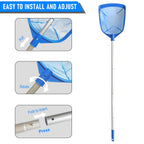 Poolvio Swimming Pool Leaf Skimmer Net, with 5 Sections Telescopic Aluminum Pole & Nylon Medium Fine Mesh Pool Net, Pool Cleaning Tool for Removing Leaves & Debris