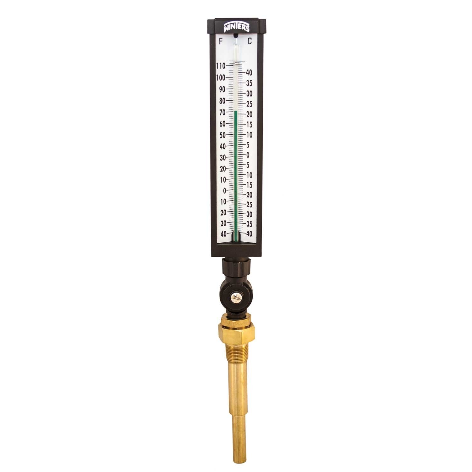 Winters TIM Series Dual Scale Aluminum Industrial 9IT Thermometer, 6" Stem, 3/4" NPT with Thermowell, -40-110 F/C Range