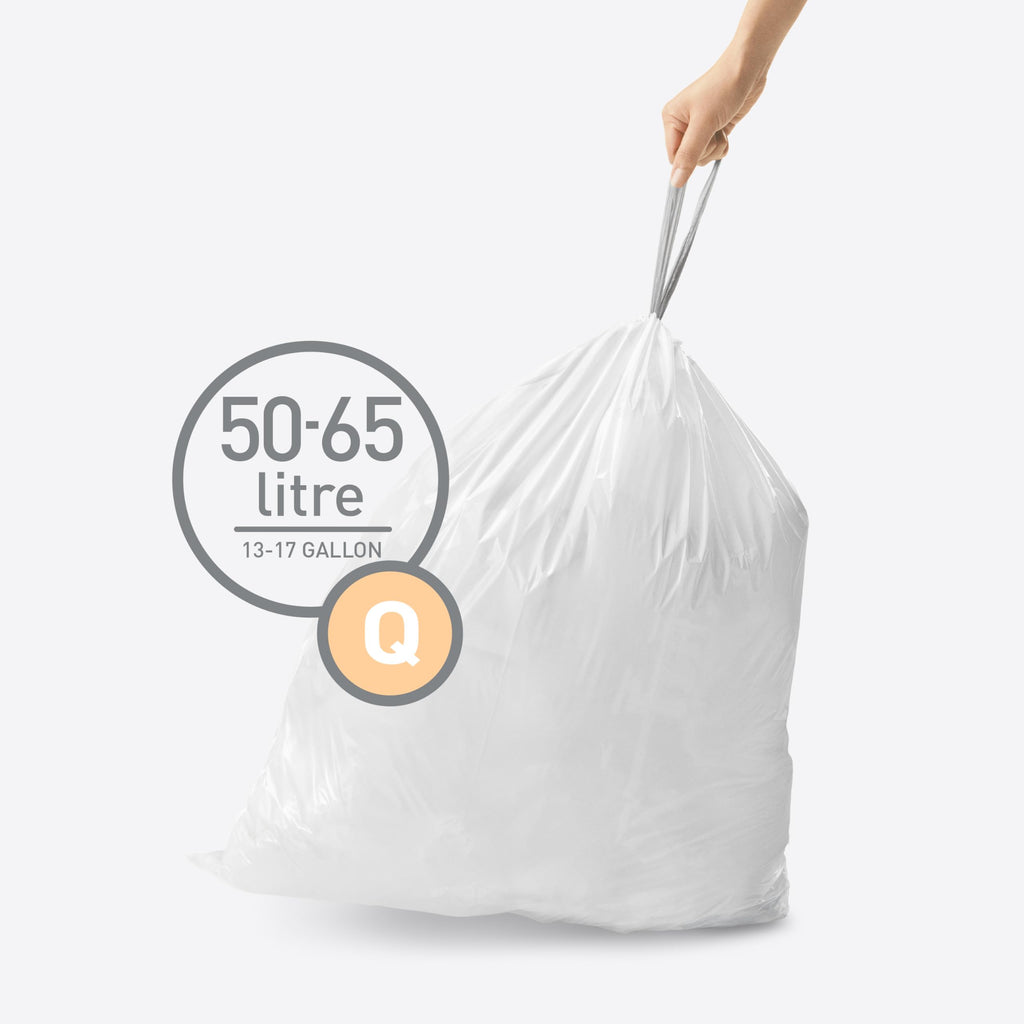 simplehuman Code Q 200 Count, Genuine Custom Fit Liners, Drawstring Trash Bags in Dispenser Packs, 50-65 Liter / 13-17 Gallon, White