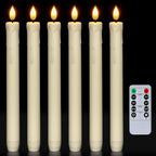 Homemory 6 Pcs Flameless Taper Candles with Remote, Timer, Dimmer, Ivory Battery Operated CandleSticks with Flickering Light, Plastic Led Window Candles, 9.6 Inches for Halloween Christmas Decoration