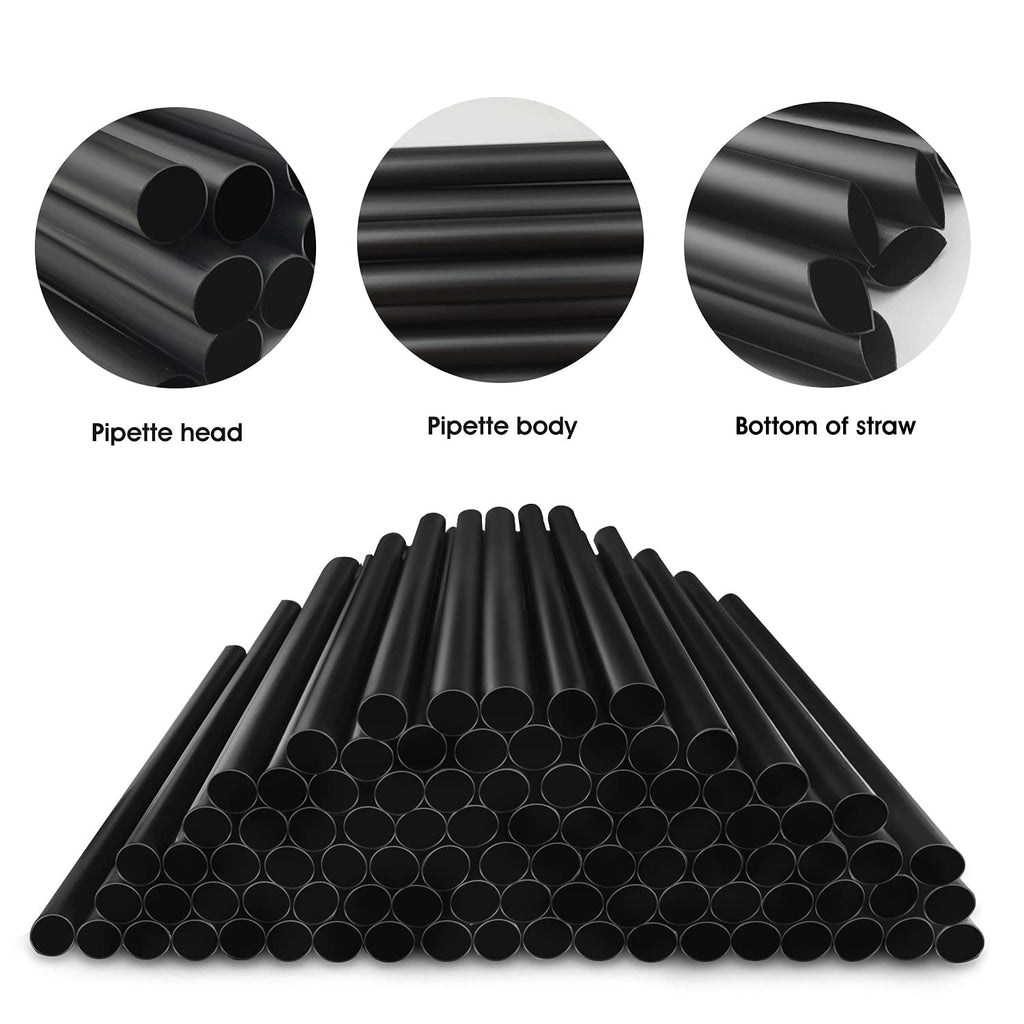 MYJIE 300 Pcs Black Boba Straws Jumbo Smoothie Straws,Individually Wrapped Plastic Disposable Wide-mouthed Large Straws(0.43" Wide X 9.45" Long)
