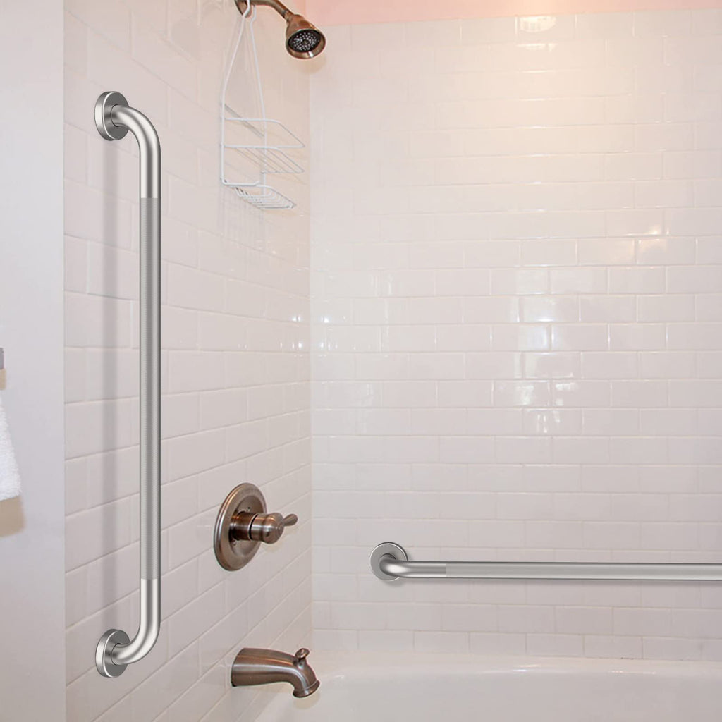 36 Inch Anti Slip Shower Grab Bar, Munzong 2 Pack Brushed Nickel Bathroom Grab Bar, Knurled Bathroom Balance Bar,Safety Hand Rail Support Handicap Elderly Injury Senior Assist Bath Handle