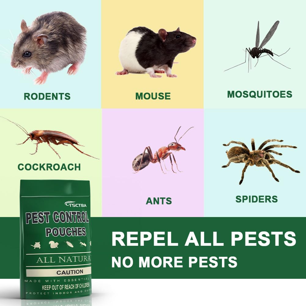 TSCTBA Pest Control Pouches,Peppermint Oil Pest and Rodent Repellent,Mouse/Rat/Mice Repellent,Mosquito Repellent, Naturally and Strongly Repel Spider,Roach,Bugs,Insect,Ant, & Other Pests -8P