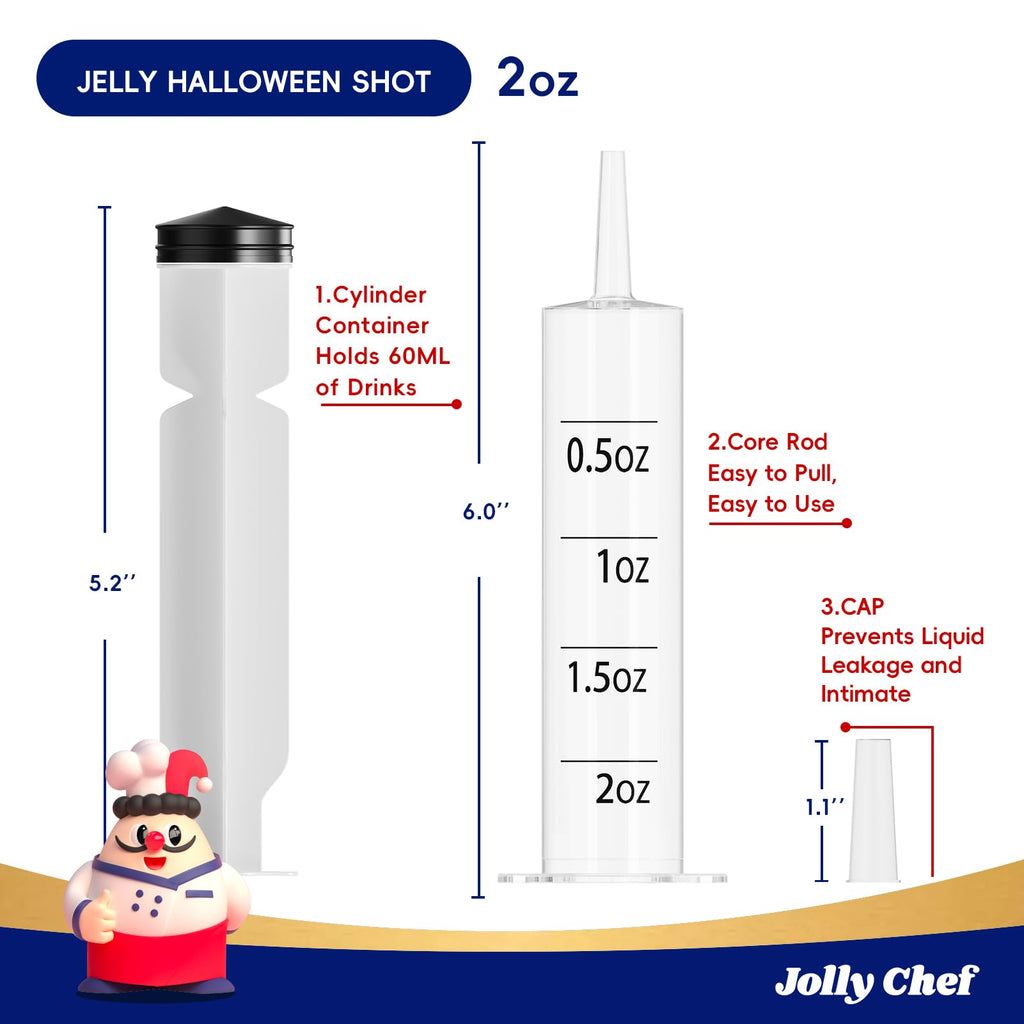 60 PACK 2 oz Party Jelly Syringes Shot, BPA Free, Washable, Durable Big Springe for Jelly Shot for Halloween, Thanksgiving Day, Christmas Bachelorette Parties
