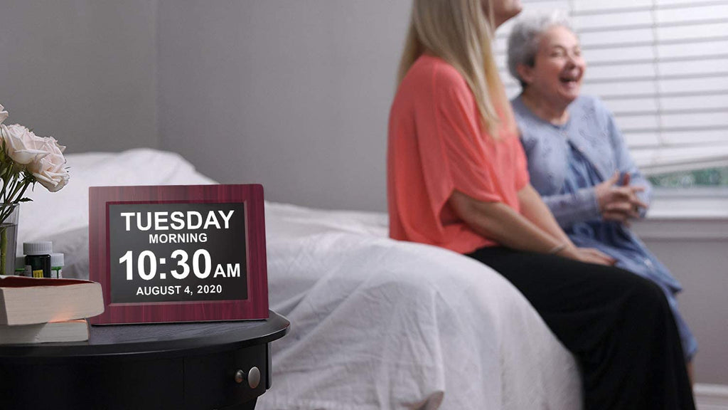American Lifetime 【New 2024 Dementia Clock Large Digital Clock for Seniors, Digital Clock Large Display, Custom Alarms, Clock with Day & Date for Elderly, Large Number Digital Clock Mahogany, 15 Inch
