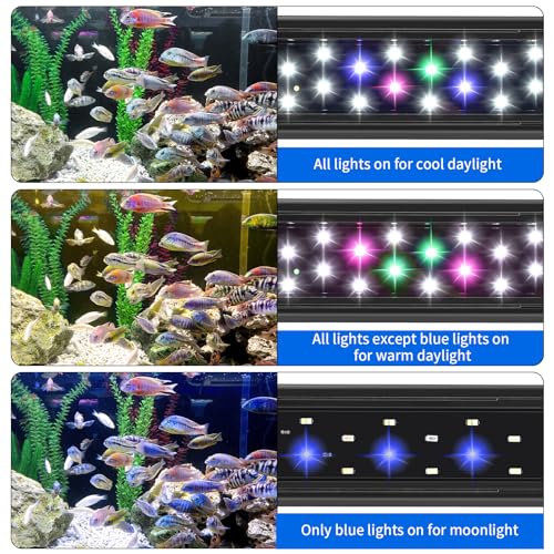 AQUANEAT LED Aquarium Light for 18 to 24 Inch Fish Tank, Auto On Off with Timer, Full Spectrum Fish Tank Light, Adjustable Brightness, Daylight Moonlight Mode, for Fresh Water Low-to-Mid Light Plants