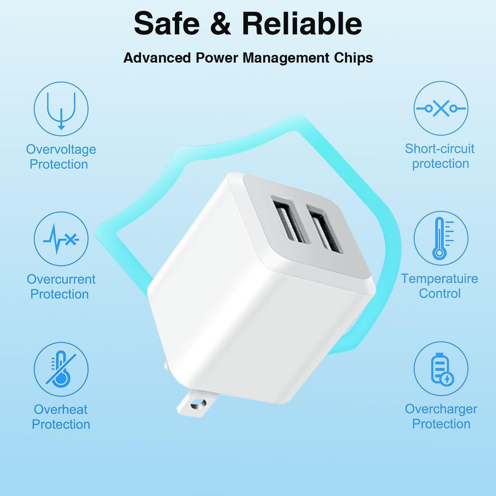 USB Wall Charger, Dual Port Cube Power Adapter Charger Plug Block Charging Box, Dual Port Wall Charging Adapter, Compatible for i Phone 14 13 12 11，Milky White (3-Pack)
