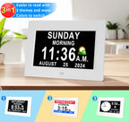 MAXCULUX 【Upgraded】 Digtal Clock with Day and Date for Seniors, Auto DST, 19 Alarms & Auto Dimmable, Non-Abbreviated Extra Large Clock for Elderly Dementia Alzheimers
