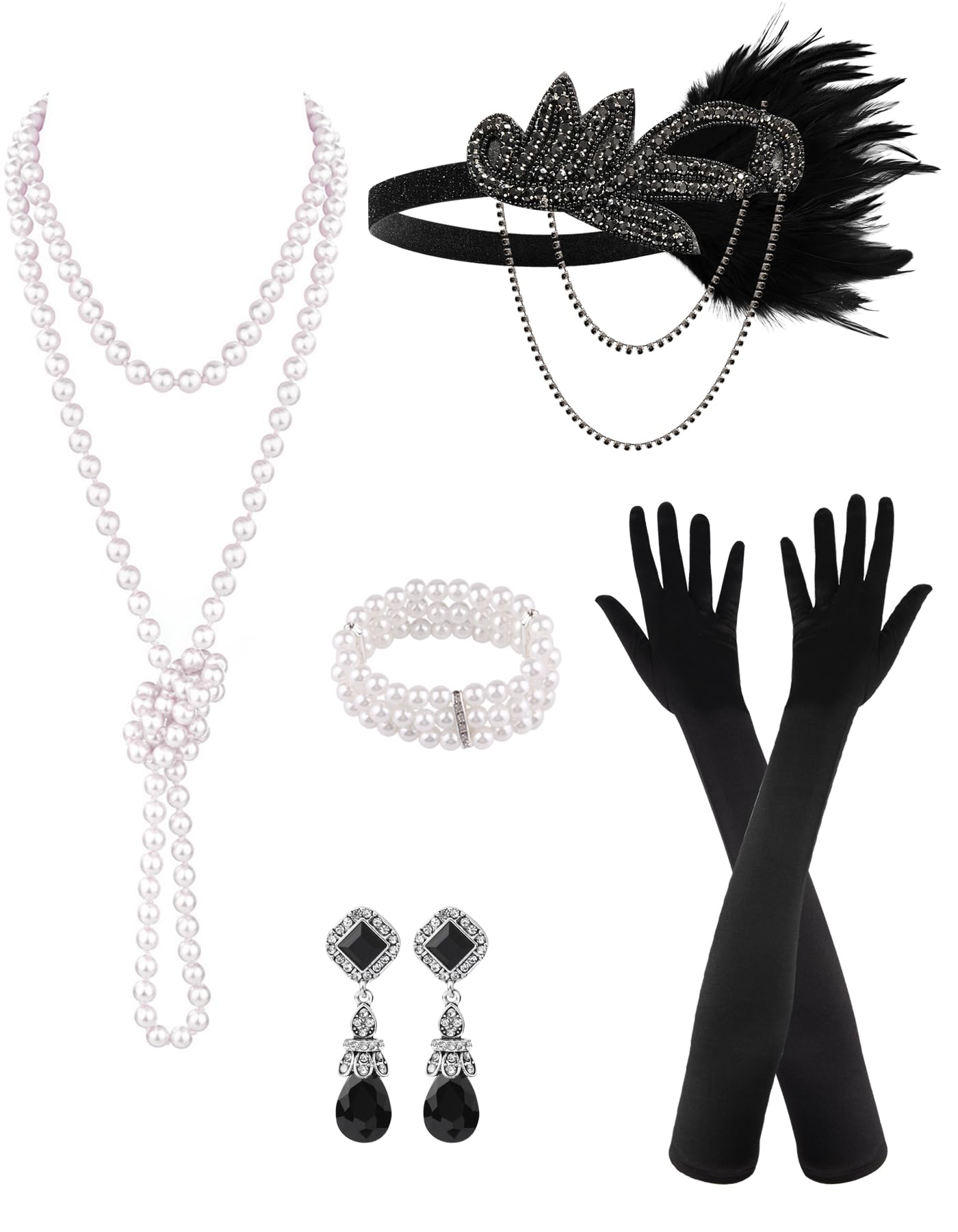 6 Pcs 1920s Flapper Accessories for Women, Great Gatsby Flapper Accessories Fashion Roaring 20s Costume for Women