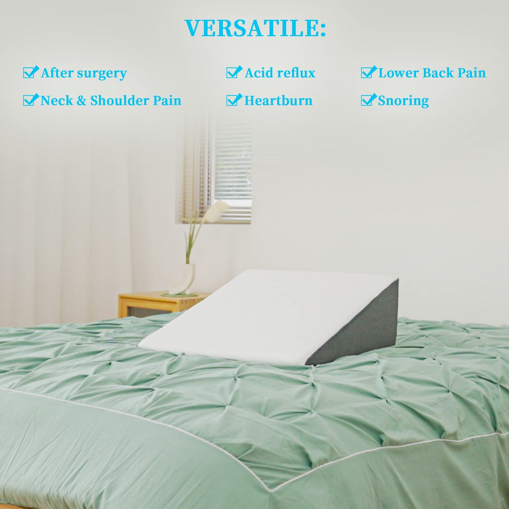 Touchutopia Bed Wedge Pillow for Sleeping, 12" 24" 24" Triangle Cooling Memory Foam Top, Elevated Support Wedge Pillow - Removable Washable Cover