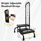 UFIZZY 2 Step Stool with Handle for Elderly with 5 Legs, Heavy Duty Bedside Step Stool for Seniors Adults, Medical Foot Stool with Adjustable Handrail for Kitchen, Bathtub, RV, Holds up to 400LBS