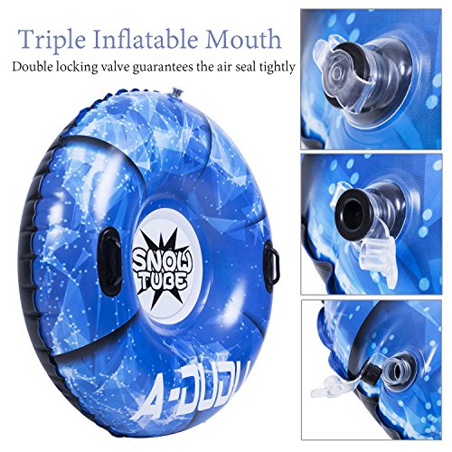 Snow Tube - Super Big 47 Inch Inflatable Snow Sled - Heavy Duty Snow Tube Made by Thickening Material of 0.8mm - Leisure Winter Inflatable Snow Tube with Waterproof Carrying Bag Repair Kit Kids Adults