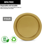 Hanna K. Signature Gold Plastic Plates 9 Inch - 600 count - Plastic Solid Round Party Plates For Weddings, BBQs, Birthday Plates - Disposable Gold Plates - Plastic Dessert Plates